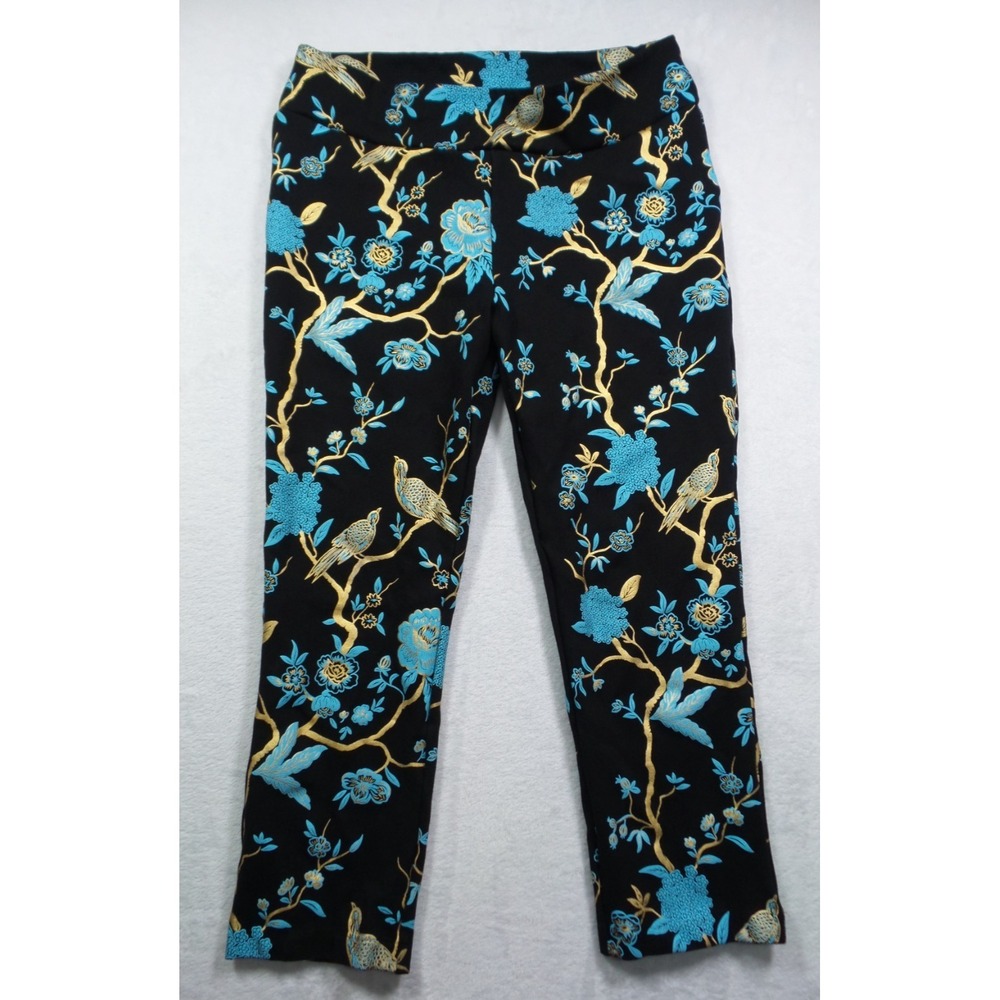 Soft Surroundings‎ Pants Womens Size PL Black Blue Chinoiserie Foil Metallic